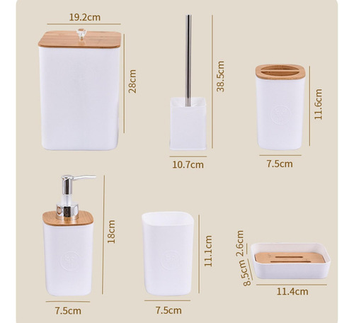 6 Piezas De Accesorios De Baño Set De Cepillo De Cuadrado