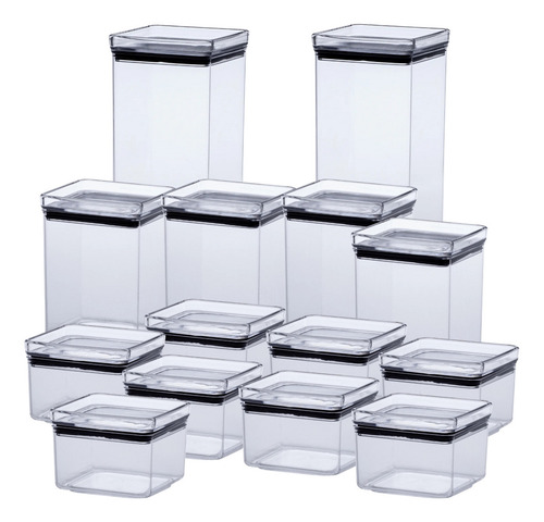 Kit 14 Potes Mantimentos Hermético Quadrado Cozinha
