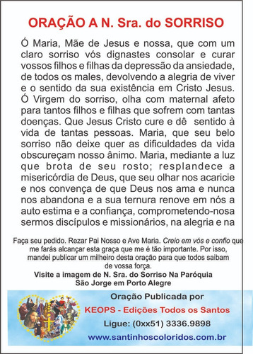 Milheiro Santinho Nossa Senhora Do Sorriso Promessa 1000 Un
