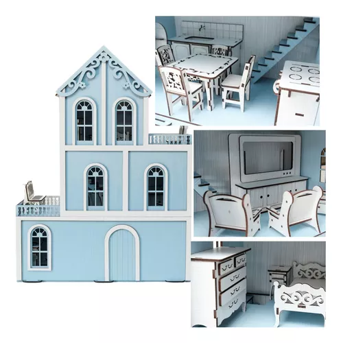 Casa Casinha De Boneca Mdf 26 Miniaturas + Rack P/ Celular Rosa - Perli  Designer