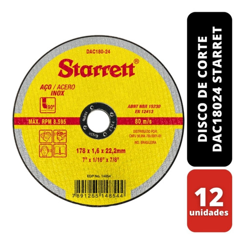 Kit 12 Discos De Corte 178x1,6 X 22,2mm Dac18024 Starret