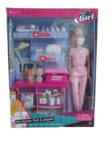 Muñeca Veterinaria Playset Con Mascota Y Accesorios Paloma