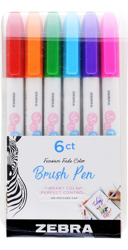 Zebra Pen Brush, Point, Assorted Colors, 6-count Zebra Funwa