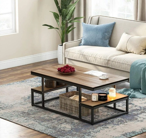 Mesa Living Estilo Industrial Moderno En Pino 60x120x50 Marrón Claro