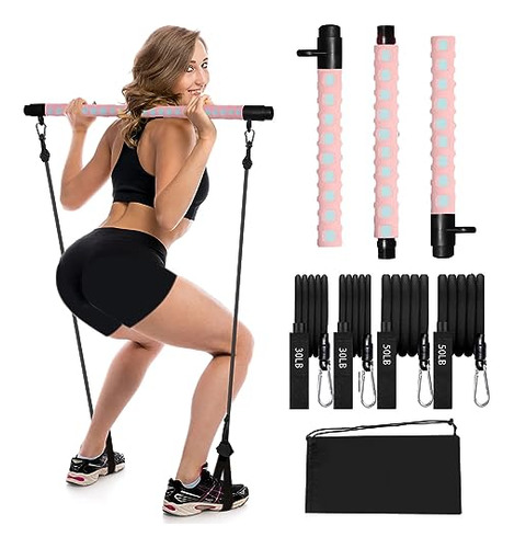 Kit De Barra De Pilates Ajustable 4 Bandas De Resistenc...