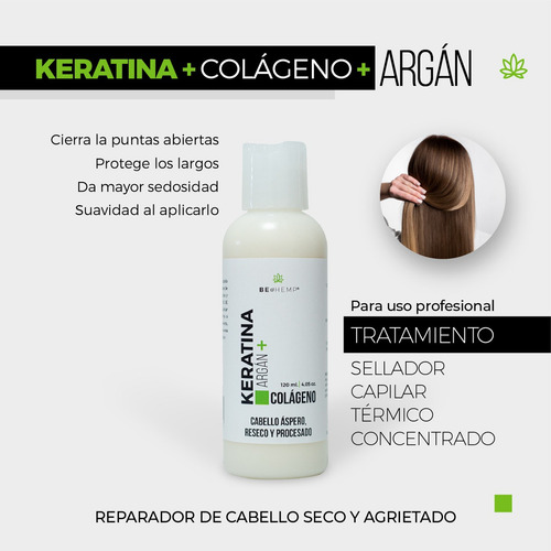 Crema para Peinar Beohemp – Hidratación y Fortalecimiento con Keratina, Argán y Colágeno 120g