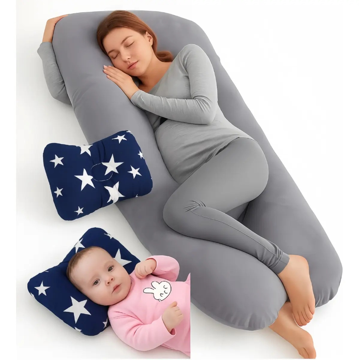 Almohada para Embarazo y Lactancia Jumbo + Regalo Microgel, cuidado universal para la maternidad y la lactancia, almohada multifuncional. Diseño ergonómico para el embarazo y la la