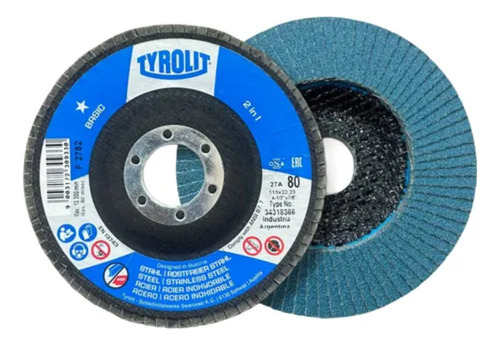 Disco De Flap Tyrolit 4.1/2 Lixa 80gr Para Desbastar 10unid.