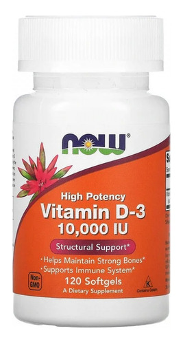 Vitamina D3, 250 Mcg (10.000 Ui), 120 Cáps Blandas Now Foods