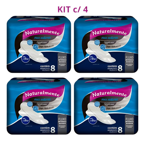 Absorvente Naturalmente Max Noturno C/8u Com Abas (kit C/ 4)