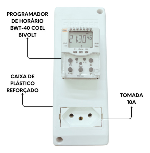 Programador Horário Bwt-40hr Sirene Escola C/ Tomada Bivolt