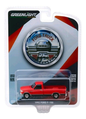 Greenlight 1992 Ford F-150 75 Aniversario 1/64 Caja Larga Color Rojo