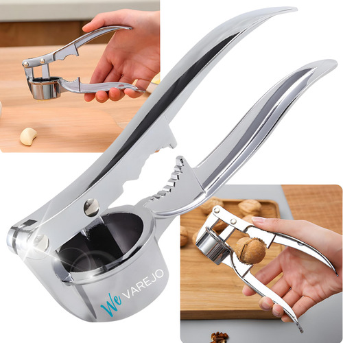 We Varejo - Espremedor De Alho Com Quebra Nozes Abridor De Castanhas 2 Em 1 Aço Inox Resistente Amassador De Alho Premium Cozinha Receitas Culinária