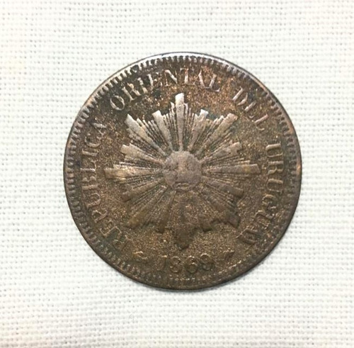 Moneda Uruguaya Antiquísima 2 Centésimos Año 1869 (Usado)