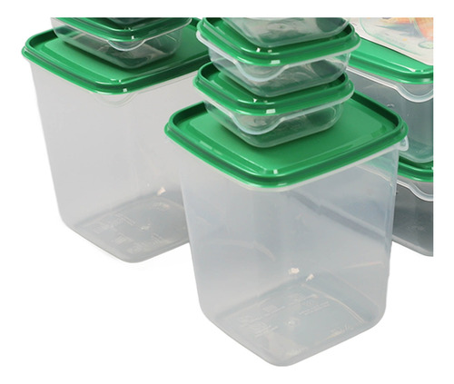 Set 17 Tuppers Contenedores De Alimentos Multitamaño Colores Verde