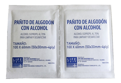10 Paño De Algodon Con Alcohol - Unidad a $120