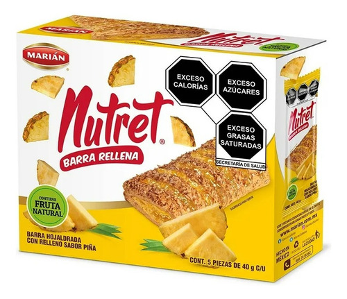 3 Pza Barras Nutret Marián Rellenas De Piña 40g C/u