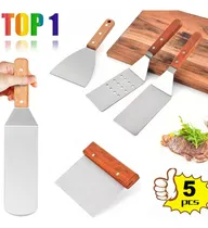 Comprar Akgodofwar - 5 Piezas Raspador Espátula Profesional - Juego De Plancha De Acero Inoxidable Pancake Espátula Y De Ideal Para Parrilla De Barbacoa Parrilla De Cocción Y Con Parte Superior Plana
