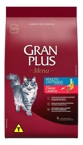 Ração Gatos Castrados Carne E Arroz 10,1kg Granplus