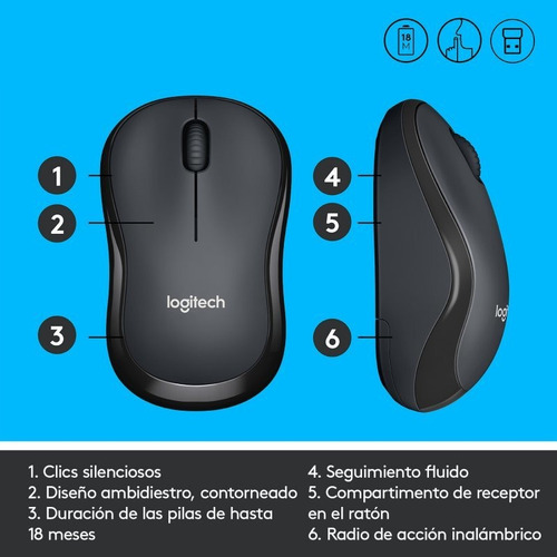 Mouse inalámbrico Logitech MOUSE M220 Silent negro