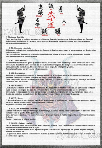 Póster Pergamino Código Samurai Bushido 7 Virtudes