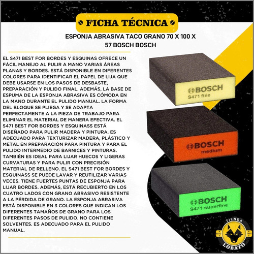 Esponja Lija Abrasiva Taco Grano Fino Superfino Medio Bosch