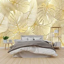 Comprar Mural De Pared 3d Dorado Con Hojas Pintadas A Mano - Sala De