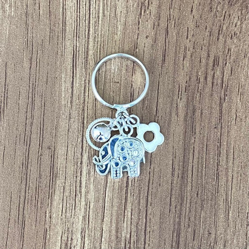 Imagen 3 de 10 de Anillo Plata 925 Elefante Y Dijes Colgantes Ajustable Agalea
