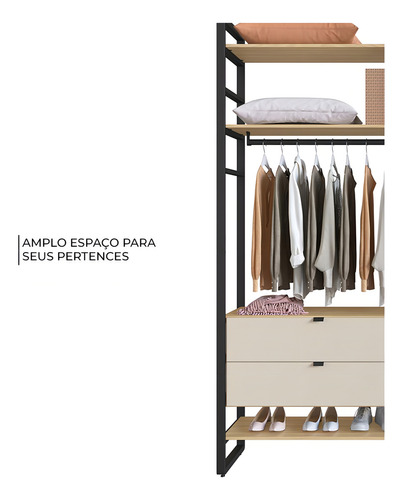 Closet Aberto com 2 Gavetas Herval Valence, Off White/Cedro