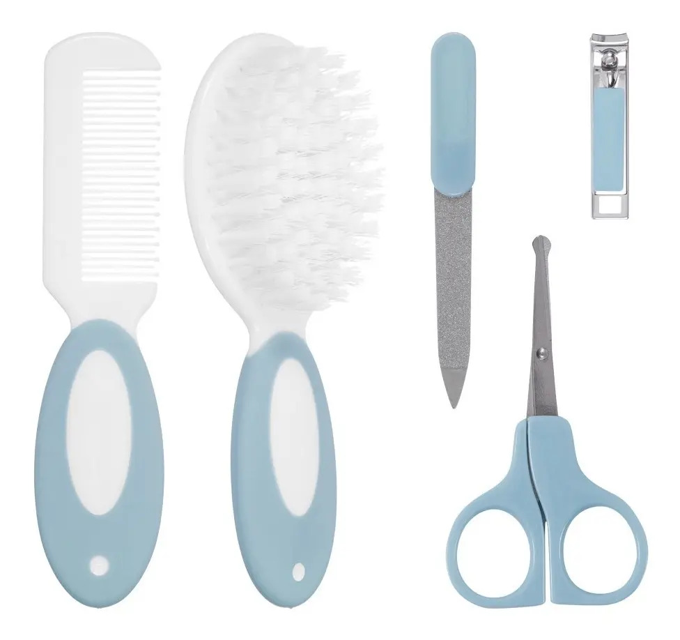 Kit De Cuidados Buba Bebe Recién Nacido Set 5 Piezas Celeste Morado Espejo
