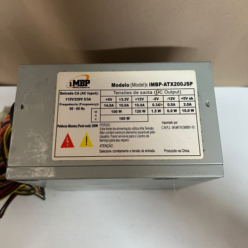 Fonte Nominal Imbp Mod: Imbp-atx200jsp 24pinos 180w Sata Atx (Usado)