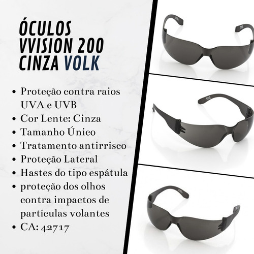 Kit 6 Óculos Vision200 Segurança Epi - Ca 42717 Antirisco