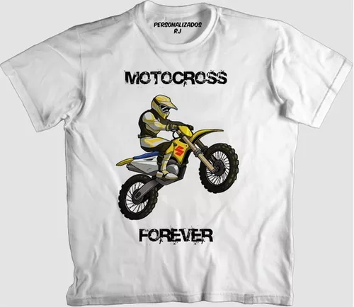 Camiseta Branca Infantil Desenho Moto Motocross