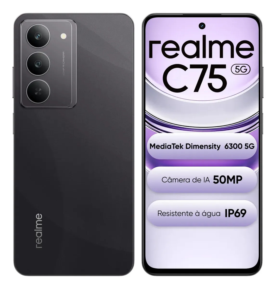 Smartphone Celular Realme C75 5g 256gb 8gb Ram Dual Sim Ultrarresistência À Água Ip69 Mediatek Dimensity 6300