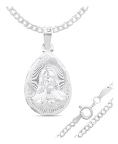 Cadena Hombre Mujer Plata 925 Cubanas Medalla  Sagrado Jesus