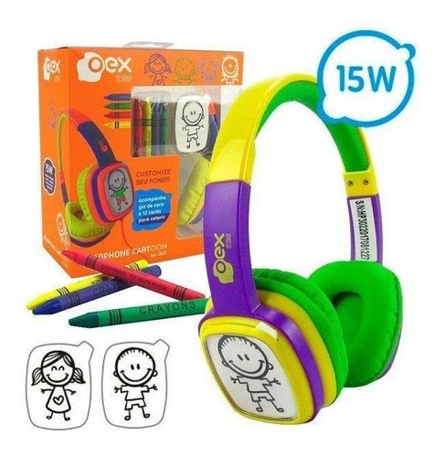 Fone De Ouvido Headphone Cartoon Kids Verde E Roxo Hp302 Oex