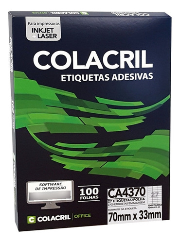 Etiqueta Impressora A4 70 X 33 Mm 100 Fls Ca4370 Colacril Cor Branco