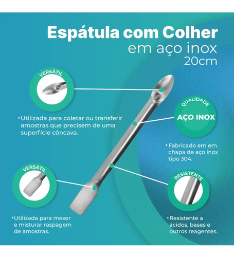 Espátula De Aço Inox Colher 20 Cm Laboratório