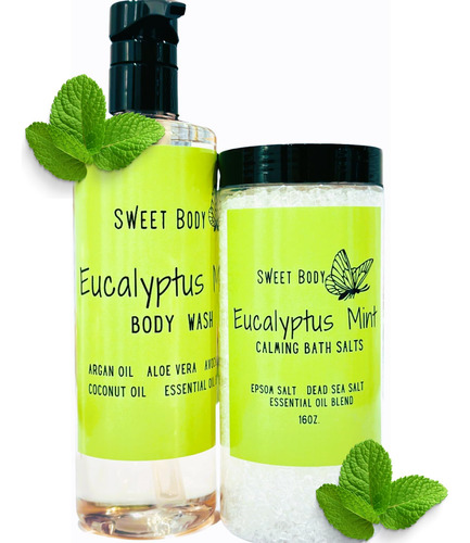 Sweet Body Eucalyptus Mint Body Wash + Bath Salt Set | Sulfa