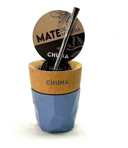 Mate Chuna Aura Madera Y Silicona Celeste