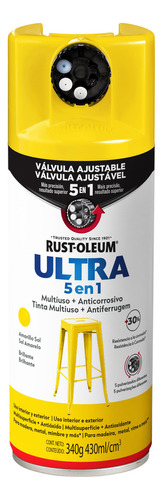 Pintura Aerosol Antióxido Rust Oleum 5 Válvulas Ultra 5 En 1 Color Amarillo Sol Brillante