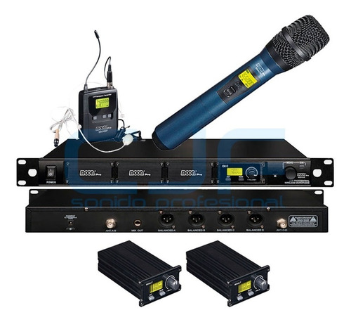 2 Micrófono Mano Vincha Inalámbrico Uhf F Variable Moon Cjf