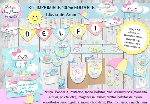 Kit Imprimible Candy Bar Lluvia De Amor Mod. 1 100% Editable