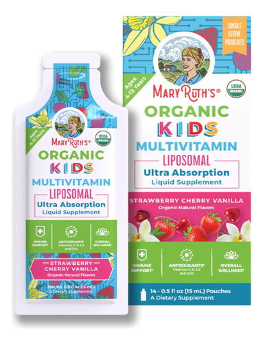 Mary Ruth's Multivitamínico Para Niños 14 Sobres De 15ml Sabor Fresa Cereza Y Vainilla
