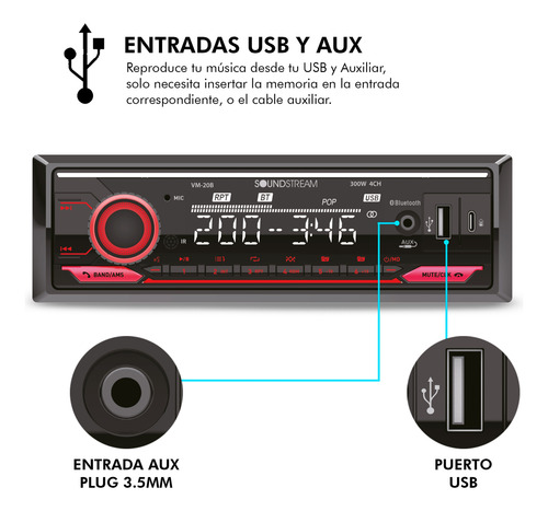 Kit Autoestéreo Bt Usb C/carga+ 4 Bocinas 6.5 By Soundstream