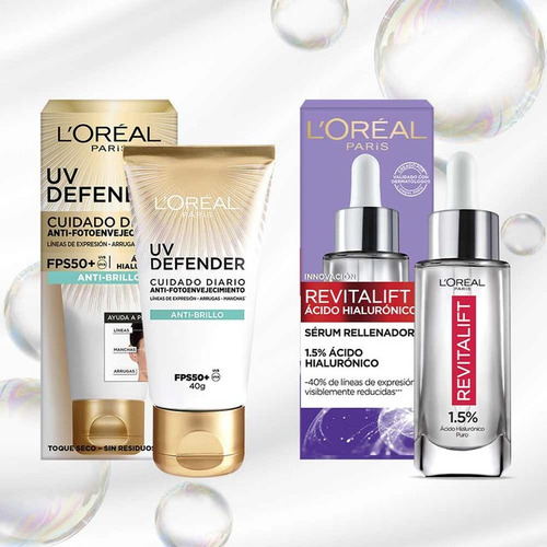 Imagen 2 de 9 de Kit Loreal: Serum Ácido Hialurónico 30ml + Uv Defender 40g