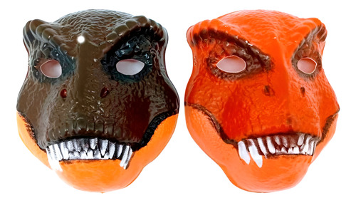 Caretas De Plástico X 6 U. Marrón Oscuro Dinosaurio