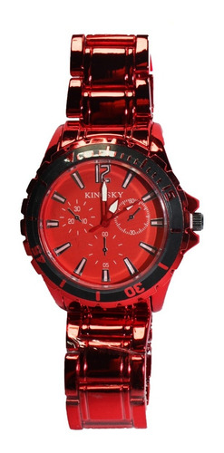 Imagen 5 de 10 de Reloj Trendy Rojo Hombre Dama Moda Kingsky Acero Inoxidable Deportivo