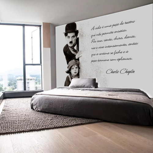 Painel Mural Adesivo De Parede Charlie Chaplin Retro 3m²
