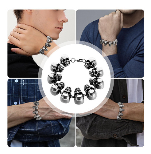 Pulsera De Calavera De Acero De Titanio Cuenta Con Dije De C